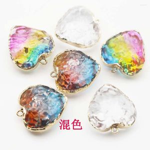 Pendant Necklaces Lacquered Crystal Glass Plus Color Love Shaped Jewelry Pendants Electroplated Gold Key Accessories Wholesale 10Pcs
