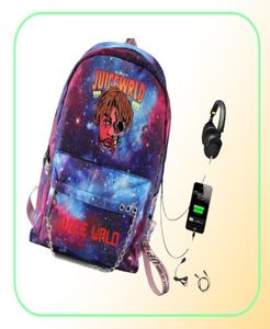 Mens Juice WRLD ryggsäck Fashion Starry Sky Backpack USB Multifunktion Ryggsäck Oxford Travel School Bags Streetwear Hip Hop Bags2621598