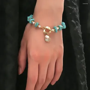 Bracelets de charme Irregular Turquoise Grande pulseira com pingente de casca de pedra natural com contas ajustável para jóias femininas