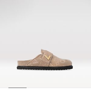 Gemütlicher Flachkomfort Clog Sandals Designer Frauen Männer Flachfell Leder Maultier Hausschuhe Modelle Federschubstbole Größe 35-45