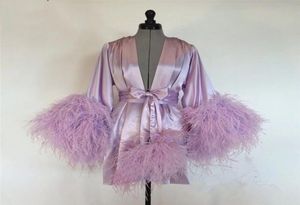 Short Bathrobe for Women Pink Feather Knee Length Lingerie Nightgown Pajamas Sleepwear Women039s Luxury Gowns Housecoat Nightwe2062836