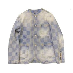 Men's Jackets designer Coats 2024 new checkerboard collarless denim jacket versatile fashionable Chinese style bell pants for men women Coat tops