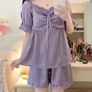 Home Clothing Temperament Suspender Pajamas With Chest Pads Two Piece Set Of Thin Ruffled Edge