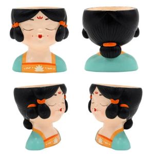 Cute Lady Head Flower Pot Ancient Style Girl Body Planter Resin Face Flowerpot Succulent Planter With Drainage Hole Garden Decor