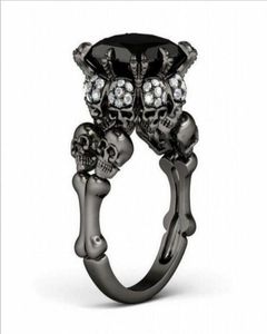Brand Punk Jewelry Skull 10KT Black Gold Filled Demon Princess 5CT Black Sapphire Cocktail Wedding Bands Ring for Women Men61410838646535