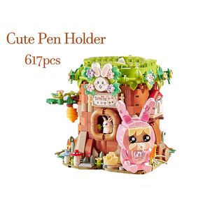Idé Creative Loz Mini Pen Holder Budilng Block Toys Söta rosa kanin Animal Ornament Set Bricks Diy Christmas Toys Kids Gifts