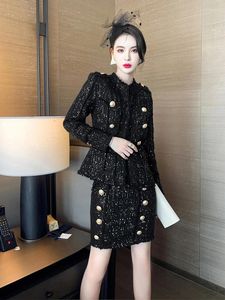 Arbeitskleider Temperament Elegant Vintage 2 Stück Sets Frauen Glitzer Pailletten Tweed Coat Slim Minirock sexy Office Lady Anzüge französischer Stil