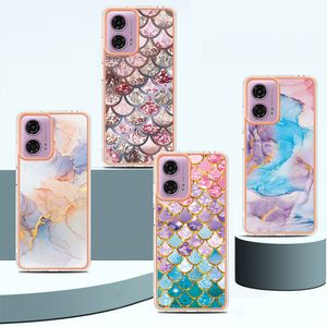 24Designs Marble Soft IMD TPU CHROMED FALL för Samsung A35 A55 Moto G84 G34 G04 PIXEL 9 Pro Xiaomi Redmi 13C Leopard Flower Ocean Bling Platting Stone Back Cover Cover