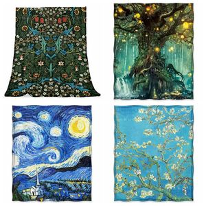 Morris vintage Garden Forest Vine Flower Starry Night Art Almond Blossom Tree Nature Popular Elves Flanell Filt för soffa