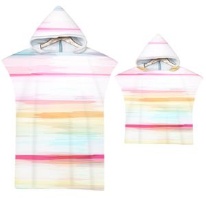 Stripe Microfiber Large Beach Bath Towel Quick Dry Hooded Cloak Wetsuit Adult Kid Parent-Child Poncho Bathrobe for Swim Surf