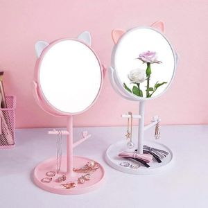 Makeup Mirror Table Top Countertop Base for Bathroom Travel Plain Pink Cat Ears Mirrorfor bathroom travel mirror
