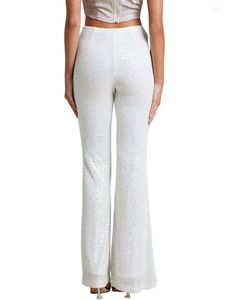 Kobiety Pants Women Wysoka cekina Flearna stała kolorowy opaska chude spodnie Y2K Casual Slim Fit Briny Bell Bottoms