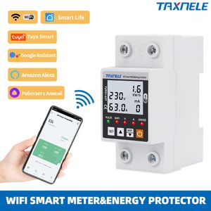 2P 63A TUYA APP WiFi Smart Circuit Earth Leakage Over Under Voltage Protector Relay Device Switch Breaker Energy Power kWh Meter