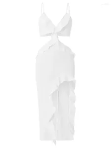 Abiti casual Donne da cocktail da cocktail da donna Summer White White Irregolare Ruffle Hollove Clubwear