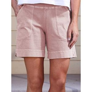 Womens Summer New Solid Color Cotton Hemp Pocket Casual Shorts