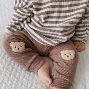 Trousers 2022 Autumn New Cotton Baby Pants Cute Bear Leggings For Boys And Girls Waffle Trousers Infant Toddler Harem Pants