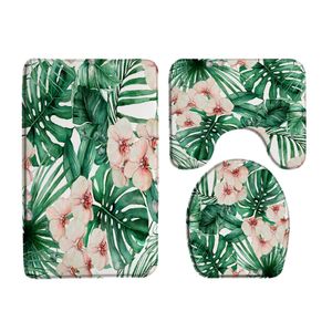 Tropical Leaves Bath Mat Set Green Palm Leaf Monstera Plants Modern Nordic Carpet Bathroom Decor Non-Slip Rugs Toilet Lid Cover