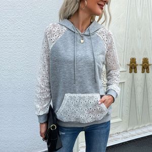 Tasarımcı Sweater Yeni Ürünler Listelenen Patlamalar Güz Kadın Kazak Kapşonlu Top Lace Hollow Out Splice Hoodie