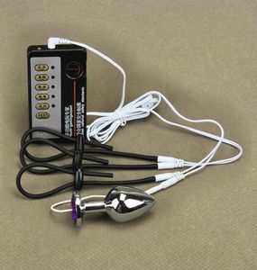 Electro Shock Penis Rings Sexprodukter Elektriska Stimulera metallstopp Plug Penis Förstoring Ring Estime Anal Plug Sex Toys för MA8574660