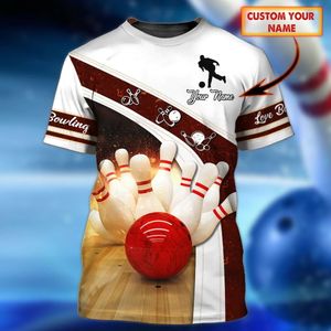 T-shirt maschile estivo più recente Nome personalizzato Bowling 3D su tutta la maglietta stampata unisex Tshirt casual amante del bowling regali Dw128