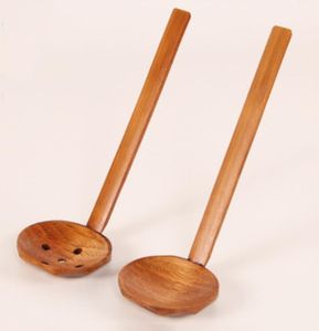 Japanese style Wooden Spoon Long Handle Colander Long Handle Utensils Ramen Soup Spoons Tableware Kitchen Utensil Tools1204220