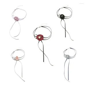 Кокер элегантный большой цветочный ожерелье для женщин модно-хрупкая веревка с длинной завязкой