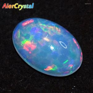 Dekoratif figürinler laboratuvar opal taş oval yumurta şekli 7x9mm koyu mavi yangın renk düz cabochon boncuklar için yüzük takı için taş