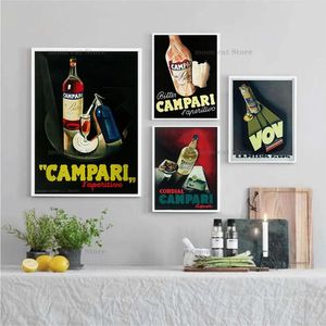 Vintage Fooddrink Campari Poster Champagne Absinthe Canvas pintando estampas retrô Pictures de arte de parede decoração