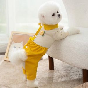 犬のアパレル冬のペット厚い温かい服黄色の花のボディースーツ子犬四足服ヨークシャーカーディガンXS-XL