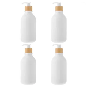 Storage Bottles 4 Pcs Shampoo Pump Liquid Dispenser Body Wash Wood Refillable Soap