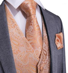 Men039s Vests DiBanGu Orange Paisley Fashion Wedding Men Silk Waistcoat Vest Ties Hanky Cufflinks Cravat Set For Suit Tuxedo MJ4838039