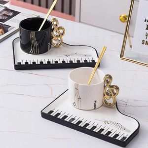 Mugs 200ml European Ceramic Coffee Cup Saucer Piano Black And White Key Mug Home Latte Delicate Breakfast Milk Oatmeal