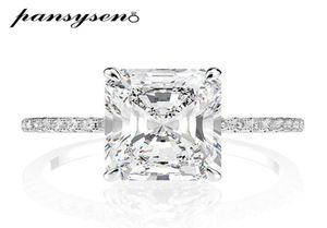 Pansysen Real 925 Sterling Silver Emerald Cut skapade Moissanite Diamond Wedding Rings for Women Luxury Proposal Engagement Ring C2126163