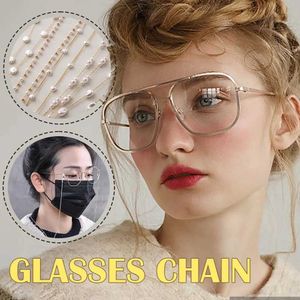 Glasögonkedjor Vintage Metal Solglasögon Kedjekläder med snörning Pearl Frame Fashion Womens Chain Halsband Rope Eye Wearing E6W4 C240411