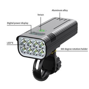2st 10000mAh cykelljus USB -laddningsbar 5000 lm cykelstrålkastare 8*LED Super Bright ficklampor Front Lights Cykeltillbehör