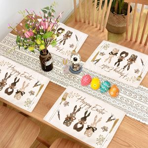 Easter Bunny Carrot Flower Table Runner For Home 2024 Spring Easter Party Dining TableCloth Placemat Decoration