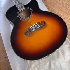 I lager Ny ankomst 43# Akustisk (Electric) Guitar J200 Single Missing Angle Ebony Fretboard/Bridge, Bone Nut/Saddle SJ200 i Vintage Sunburst 202403