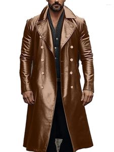 남자 트렌치 코트 2024 스프링 및 가을 가죽 코트 긴 바람개비 더 이중 가슴 재킷