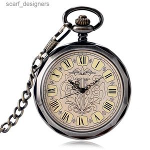 Pocket Watches Relojes de Bolsillo Mechanical Wind Up Fob Exquisite Steampunk Open Face Style Pocket Chain Trendy Hand Winding Clock Y240410