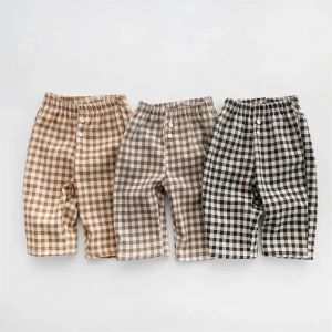 Spodnie 2022 NOWE PLAID PLAID PONTY SPRING SPRITAL Casual Spodnie Cute Boys Dziewczyny luźne spodnie bawełniane spodnie maluchowe ubrania dla dzieci
