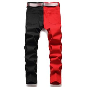 Spring and Autumn Elastic Jeans for Men's Personalized Color Blocking Pants Instagram Trendy Pi Shuai Pants Casual Color Blocking