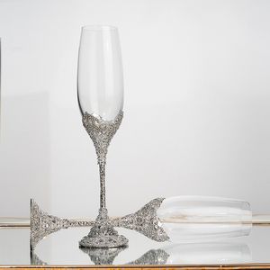 Silver Crystal Champagne Flautes occhiali da sposa per sposi in oro rosa tazze da regalo per il fidanzamento di coppia 2pcs