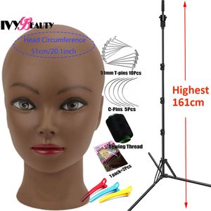 Afrikansk skallig manneqinhuvud med stativ justerbar peruk stativ stativ canvas blockera mannequin head för manikin head display styling