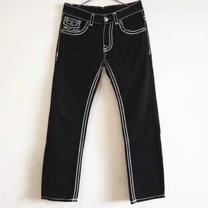 Hot selling jeans mens white thick thread loose straight leg pants black
