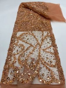 Luxury African Handmade Beaded Lace Fabric 2024 High Quality French Embroidery With Sequins Nigeria Net Lace Fabrics for Sewing