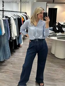 Frauen Jeans Damen Straight Jeans Retro -Tasche Blue Wide Leg Jeans 2024 Frühlings-/Sommer Neue Taille Casual Jeans Fe C240411