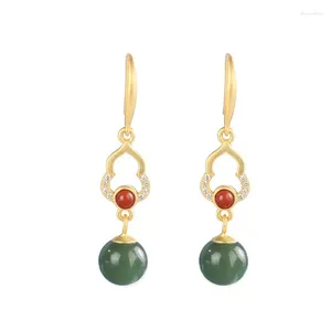 Stud Küpe ES346 ZFSILVER 925 Gümüş Koreantrend Hetian Jade Jasper Turkuaz Güney Kırmızı Agate Dangle Kabak Takı Kadınlar Maç-All