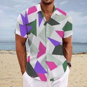 Erkek sıradan gömlekler geometrik baskı gömlek Hawaii plajı kısa kollu hırka moda