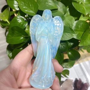 Estatuetas decorativas 1pc Cristal natural Opal Guardian Angel estátua à mão Cura esculpida Pedra Gemito Reiki Decoração de casa Presente artesanal