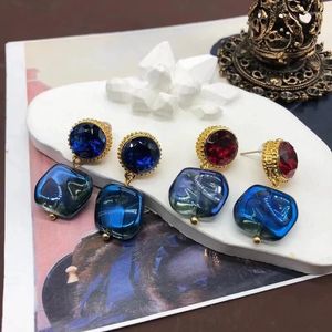 Stud Earrings Medieval Western Accessories French Blue Demon Concubine Ancient Coloured Glaze Advanced Necklace Matching Ear Set F
